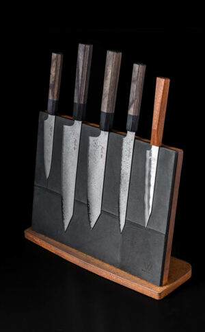 Messerblock Leder-Stahl | Messerblock ohne Messer | Messeraufbewahrung | Wunschleder