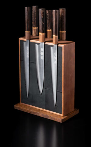 Messerblock Holz-Leder | magnetischer Messerblock | Messerblock ohne Messer | Wunschleder
