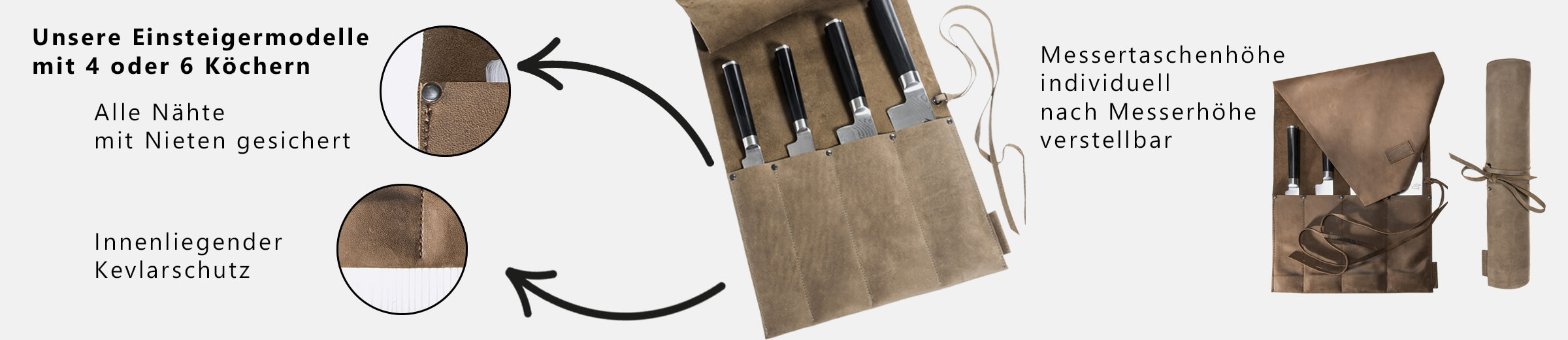 Messertasche Leder personalisierbar, Rolltasche für Kochmesser, Messer Tasche Echtleder, Wunschleder