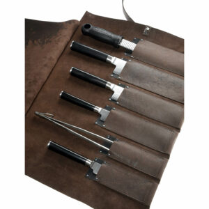 Messer-Tasche aus Bio-Pferdeleder | braun | 6 Einzelköcher | Wunschleder