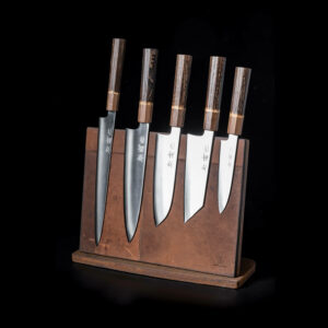Messerblock Leder-Stahl | Messerblock ohne Messer | Messeraufbewahrung | magnetischer Messerblock | Wunschleder