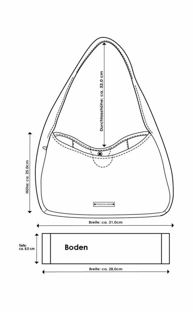 Maße Midi Hobo Bag, Wunschleder