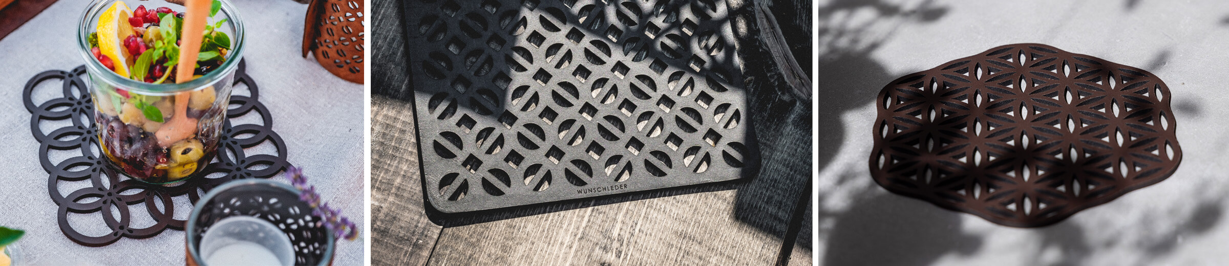 Topfuntersetzer Leder, Pfannenuntersetzer Lasercut, Untersetzer florales Muster, Wunschleder