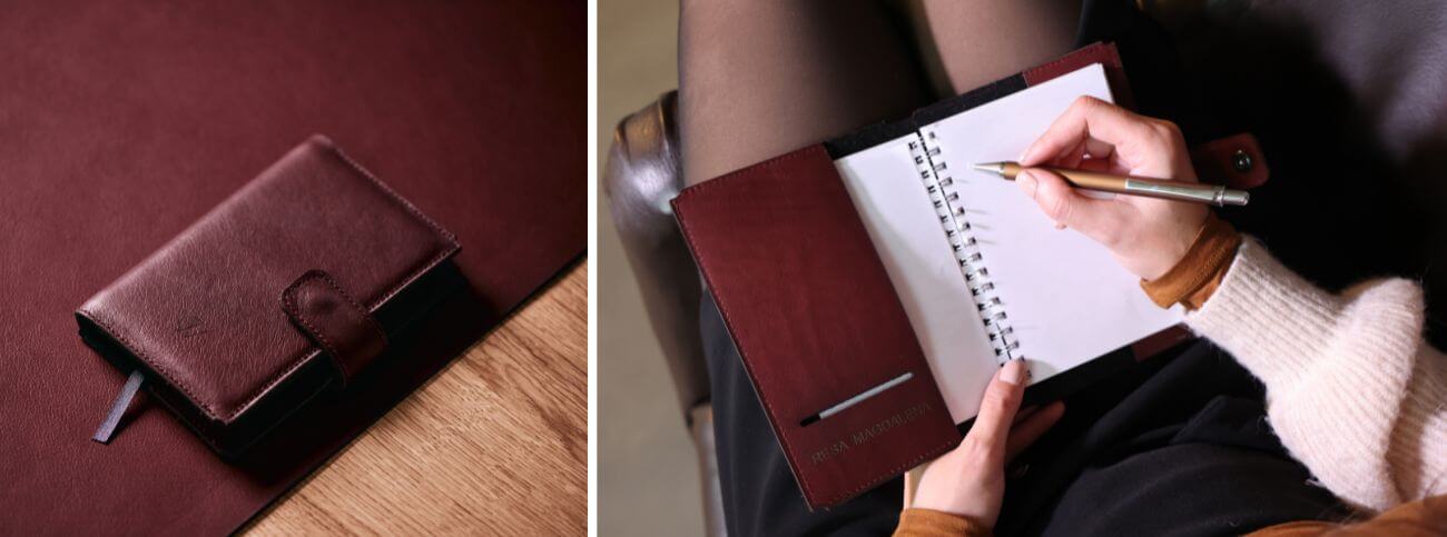 Analoger Kalender, Journal, Notizbuch, Kalenderhülle Leder, Buchhülle Leder, Wunschleder