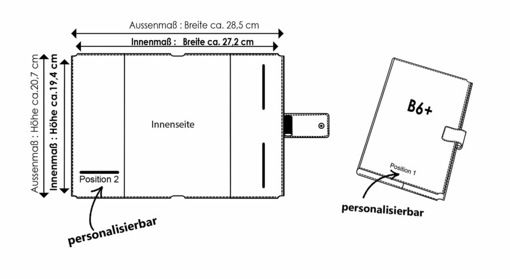 Buchhülle Leder B6+, Ledereinband Notizbuch B6+ Maße, Wunschleder