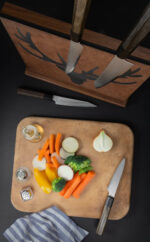 Messerblock Holz Leder |magnetischer Messerblock| Messerhalter magnetisch