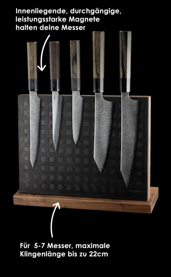 Messerblock Holz Leder |magnetischer Messerblock| Messerhalter magnetisch