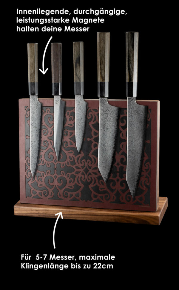 Messerblock Holz Leder |magnetischer Messerblock| Messerhalter magnetisch