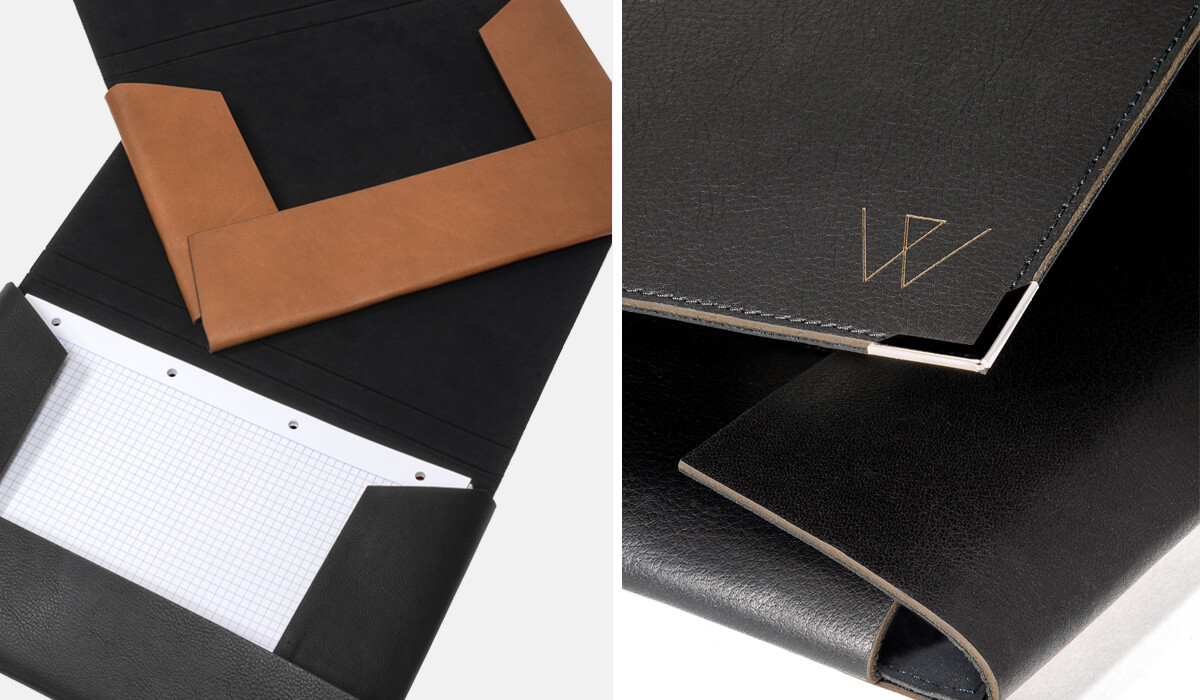 Handgefertigte Sammelmappe aus anilingefärbtem Rindleder