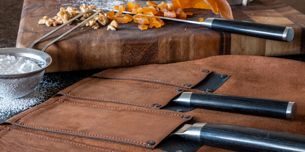 Messertasche Leder, Rolltasche Kochmesser Echtleder, Wunschleder